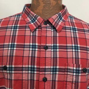 L.L. Bean Mens 2XLT Red White Blue Plaid Long-Sleeve Cotton Shirt